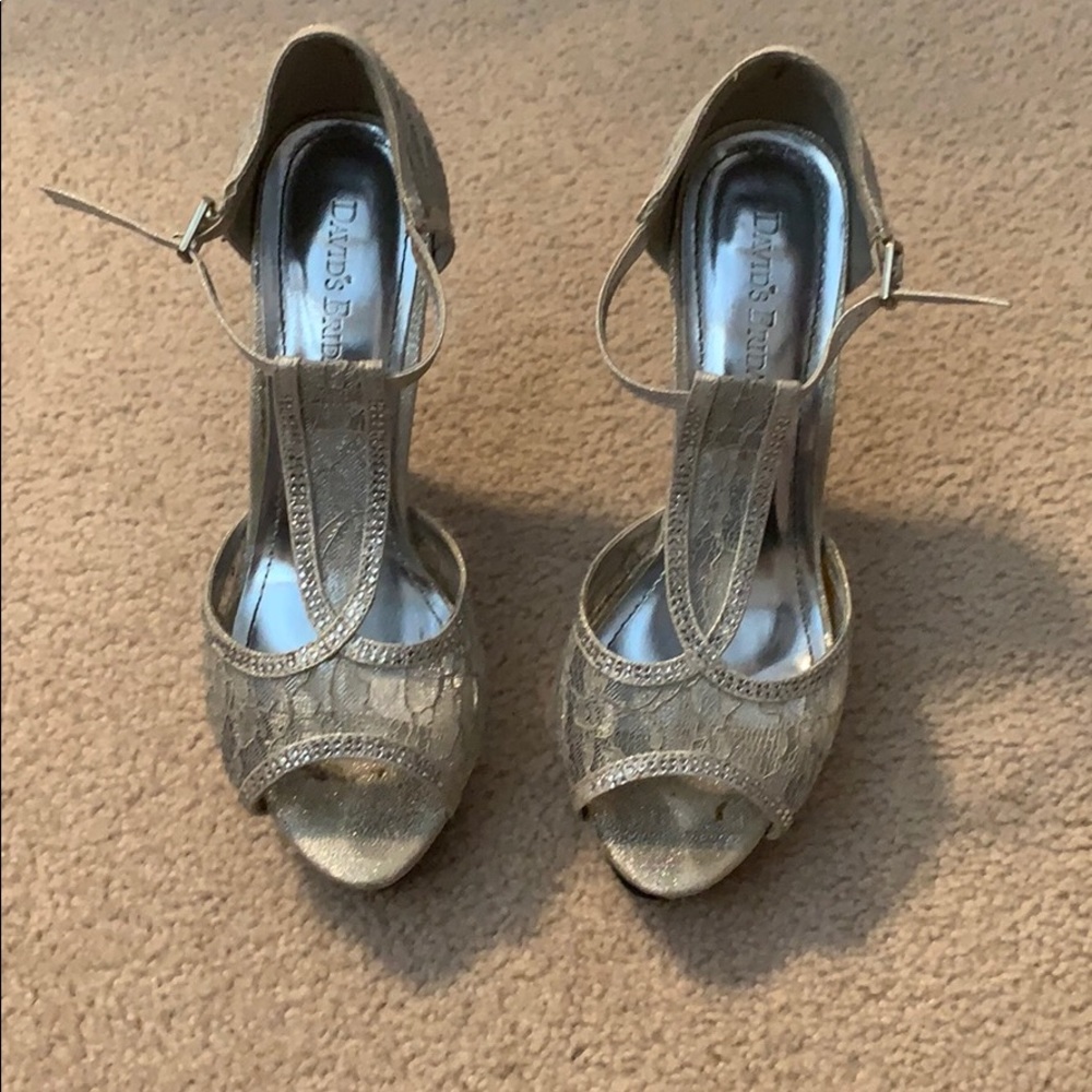 Silver Peep Toe with Ankle Strap Heels
